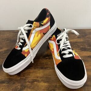 Vans Old Skool Flame W8 M6.5 Black White Red Athletic Skate Shoes Sneakers EUC